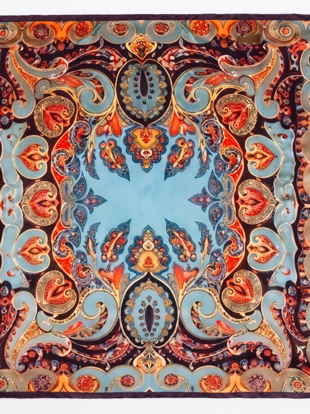 Lumière East Silk Scarf – Turquoise Baroque Paisley | 100% Mulberry Silk 70x70cm